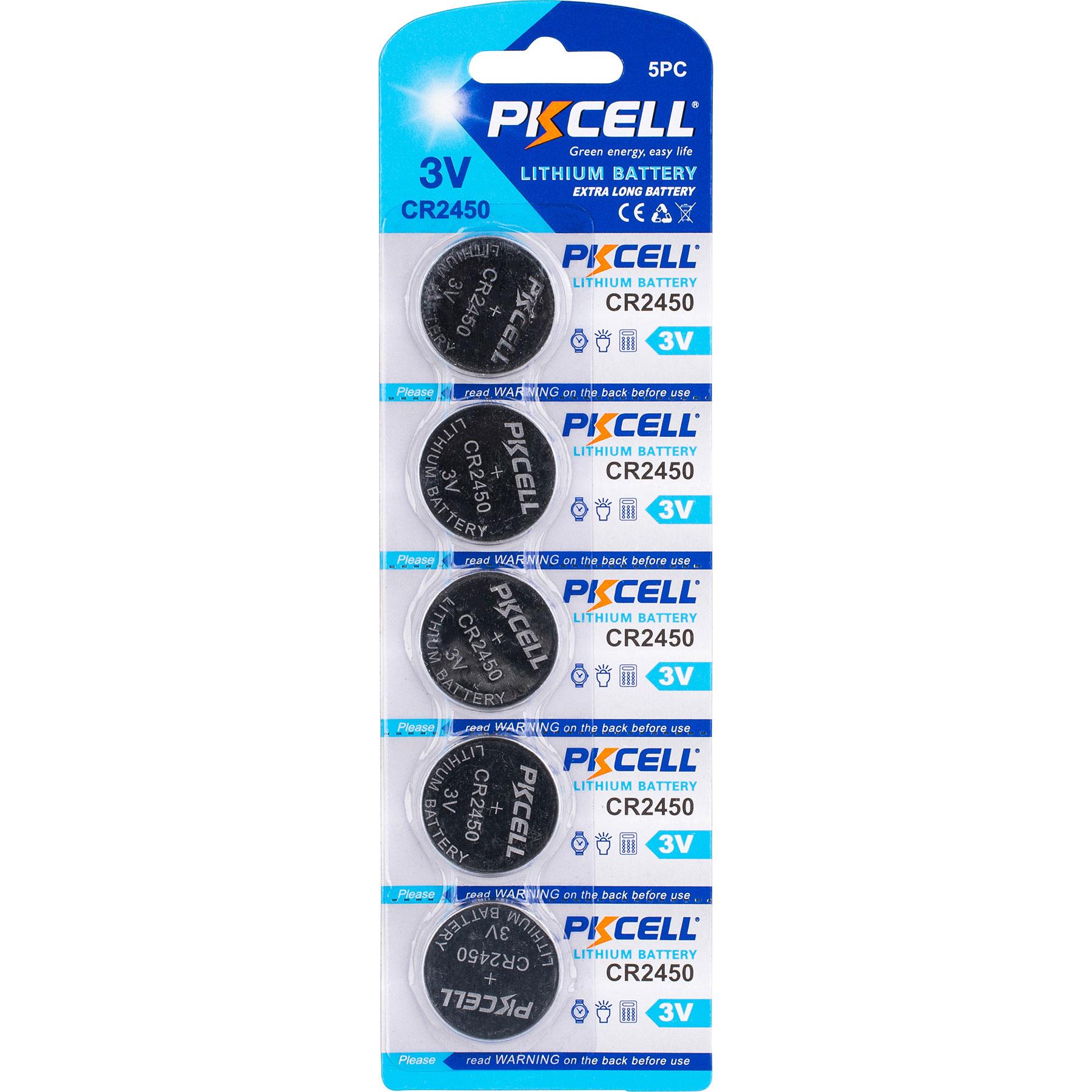 PKCELL CR2450 Coin Cell 3.0V Lithium Battery 5Pack